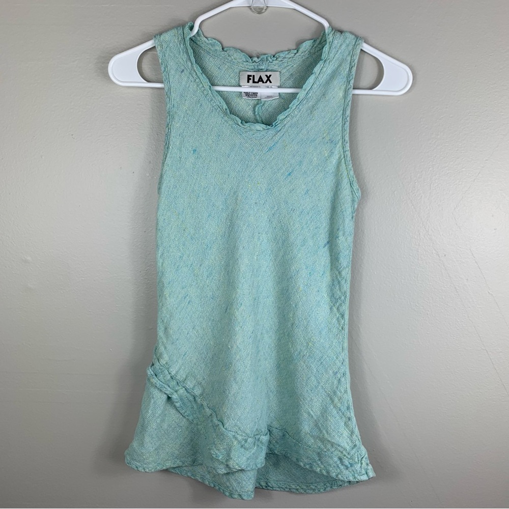 FLAX | 100% Linen | Vintage Small Petite Sleeveless Top | Aqua Color